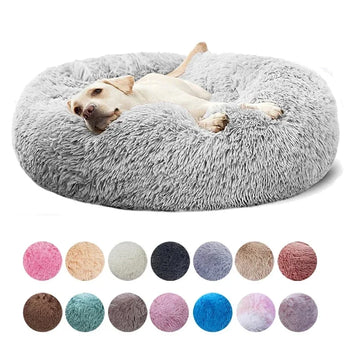 Cama de pelúcia redonda para cães